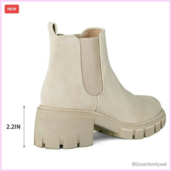 Platform Chelsea Boots Chunky Heel Slip On Ankle Booties Lug Sole Minimalist - Picture 6 of 8